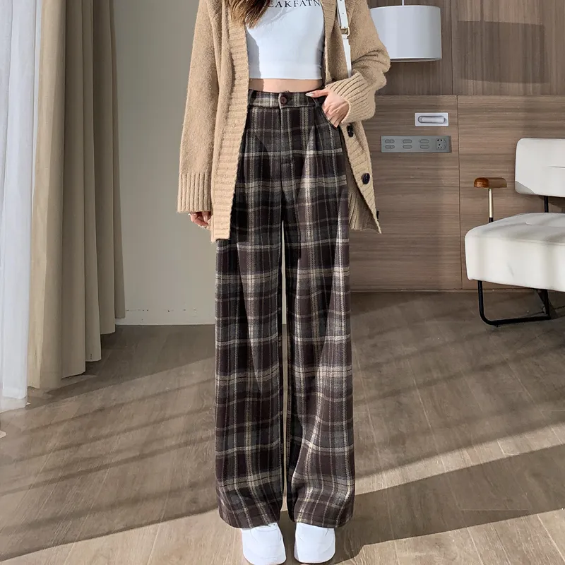 SITOL Casual Pants Women's Khaki Plaid-2