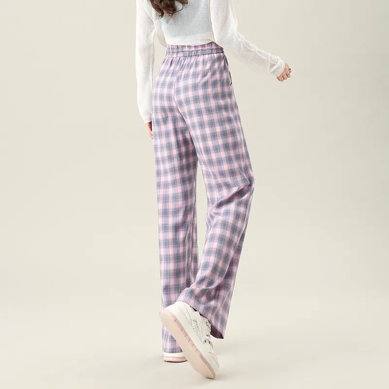 SITOL Casual Pants Women's Pink Plaid-5