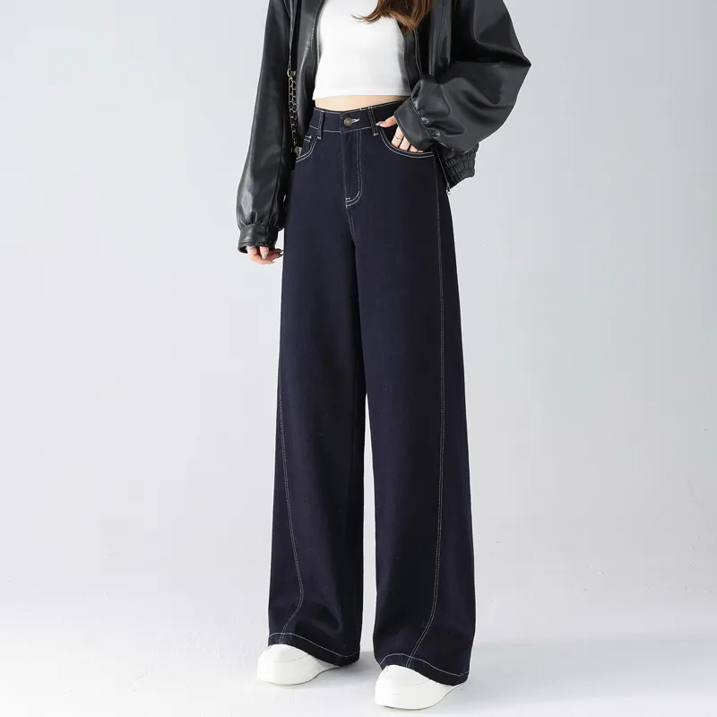 SITOL Jeans Women's Dark Blue Thin Fleece-3