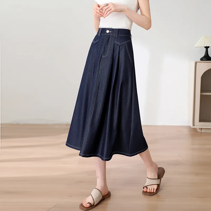 SITOL Denim Short Skirts Women's Dark Blue-4