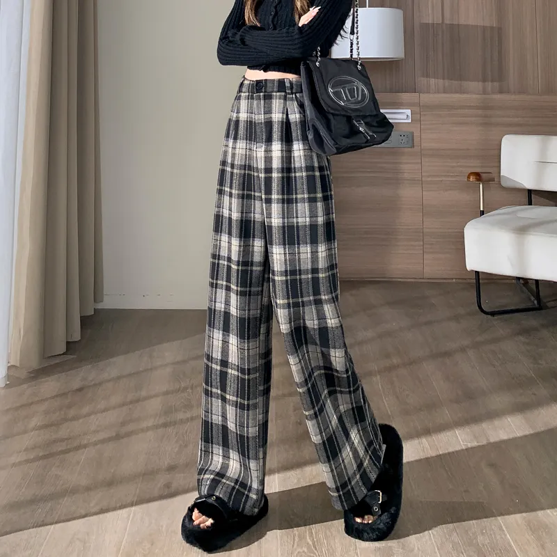 SITOL Casual Pants Women's Khaki Plaid-10