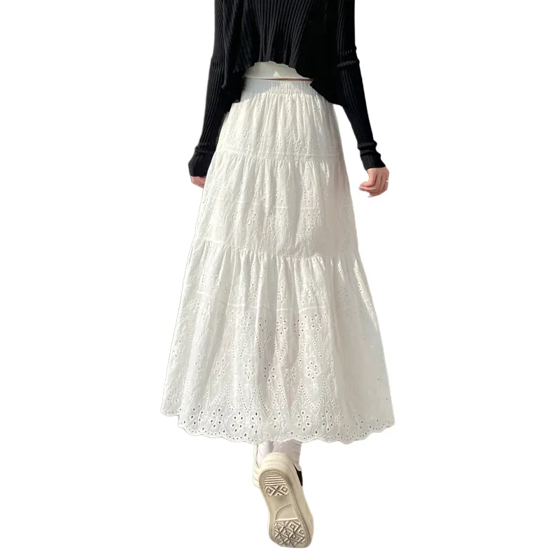 SITOL Denim Long Skirts Women's White-1