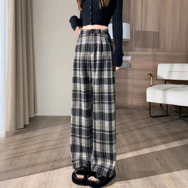 SITOL Casual Pants Women's Khaki Plaid-12