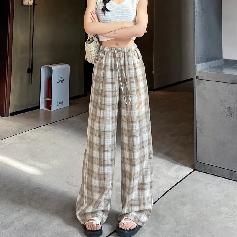 SITOL Casual Pants Women's Coffee Plaid-9