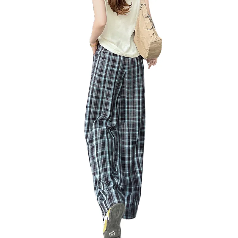 SITOL Casual Pants Women's Blue Coffee Plaid-1