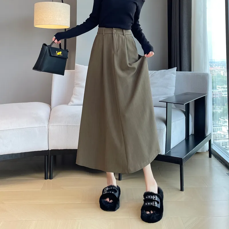 SITOL Casual Long Skirts Women's Coffee-2
