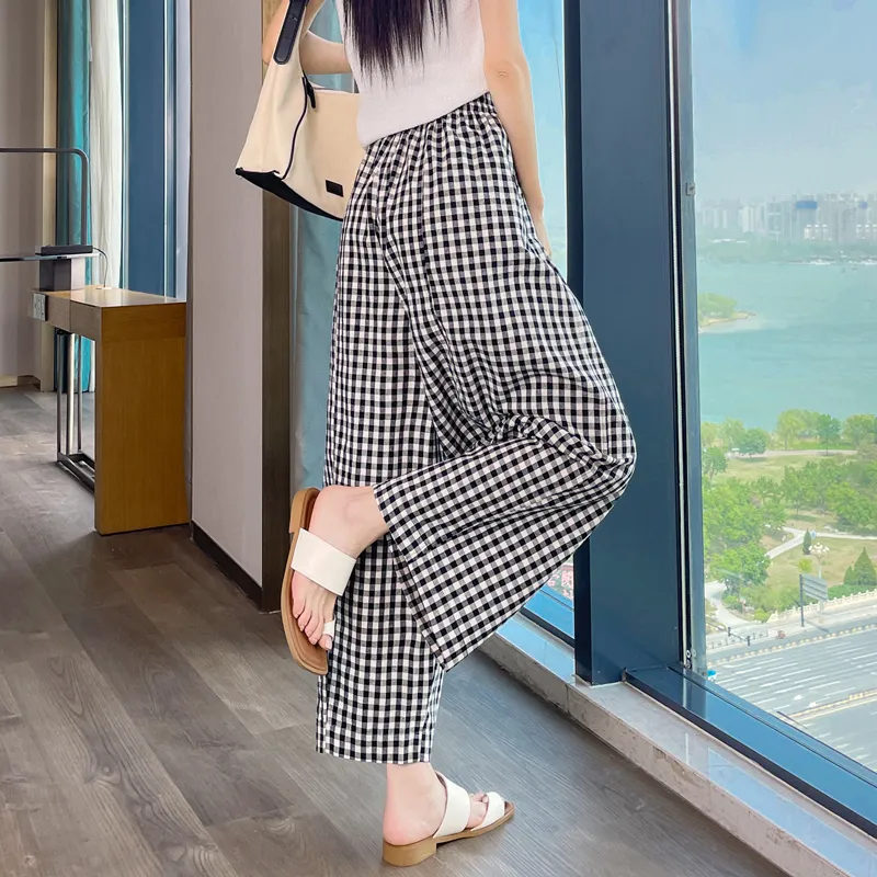 SITOL Casual Pants Women's Black White Plaid-6