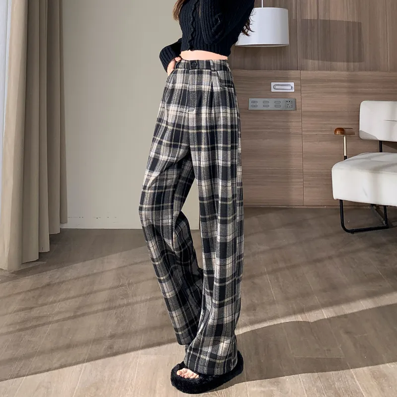 SITOL Casual Pants Women's Khaki Plaid-11