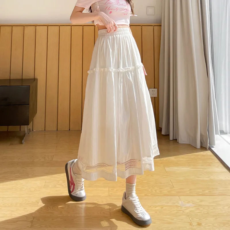 SITOL Casual Long Skirts Women's White-3