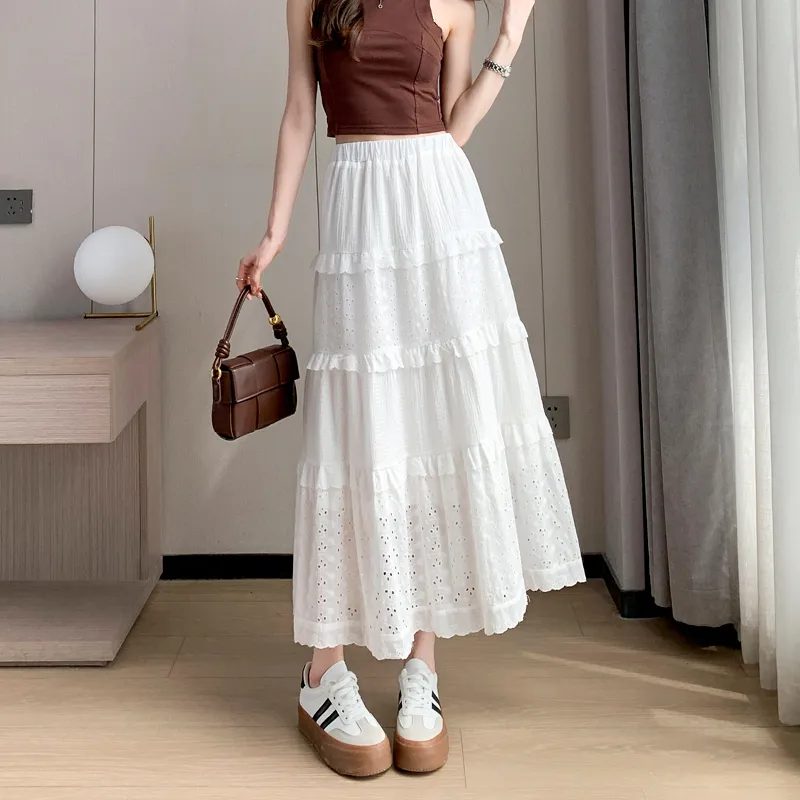 SITOL Casual Long Skirts Women's White-3