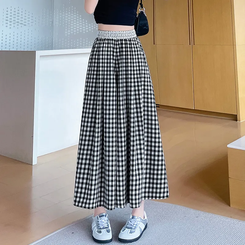 SITOL Casual Long Skirts Women's Black White Plaid-2