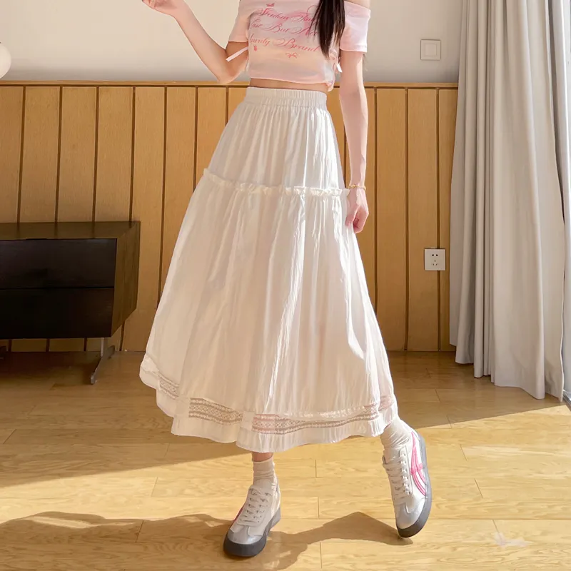 SITOL Casual Long Skirts Women's White-4
