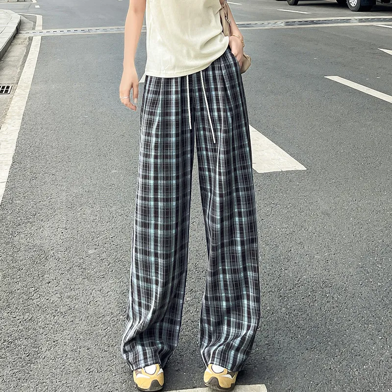 SITOL Casual Pants Women's Blue Coffee Plaid-2