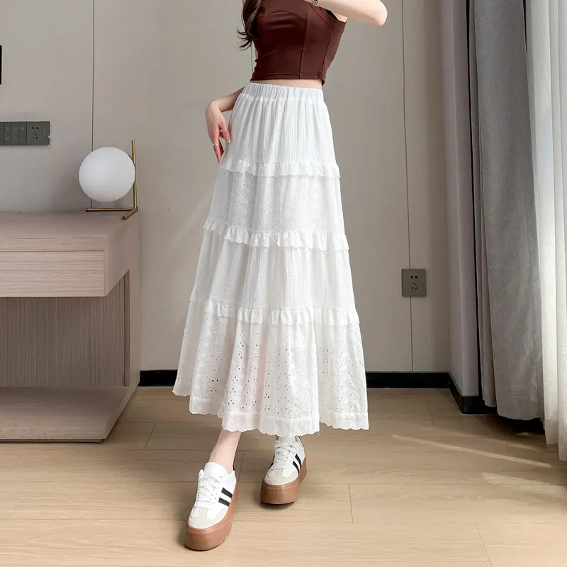 SITOL Casual Long Skirts Women's White-5