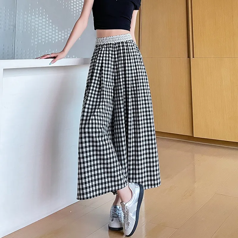 SITOL Casual Long Skirts Women's Black White Plaid-4