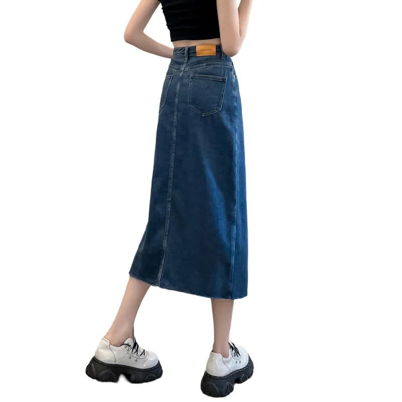 SITOL Denim Long Skirts Women's Blue-1