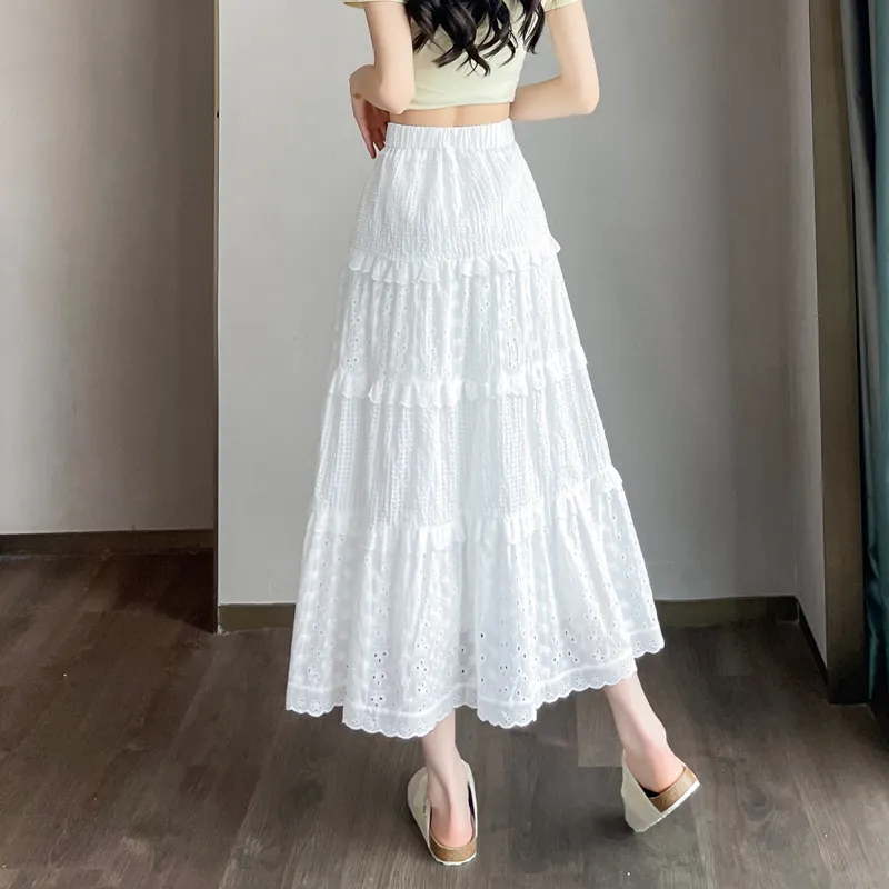 SITOL Casual Long Skirts Women's White-6