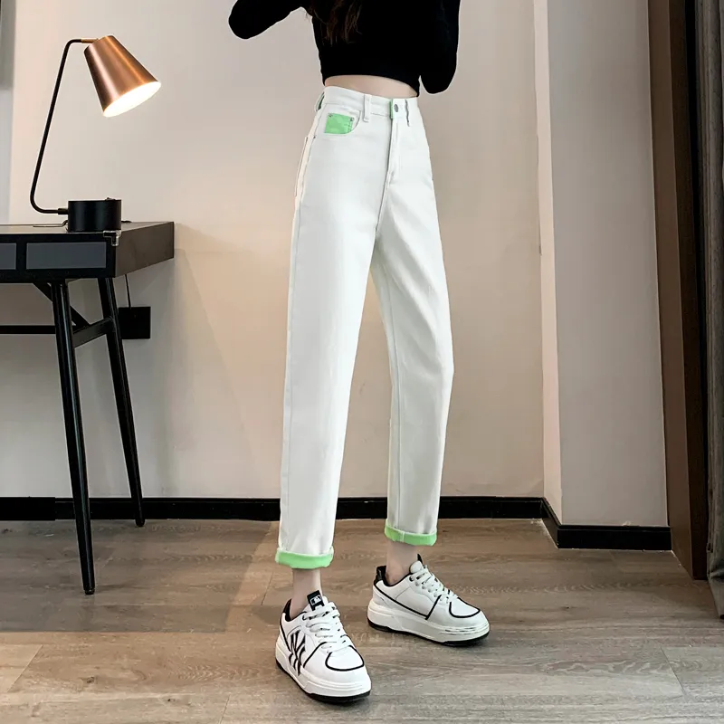SITOL Jeans Women's White Green-5