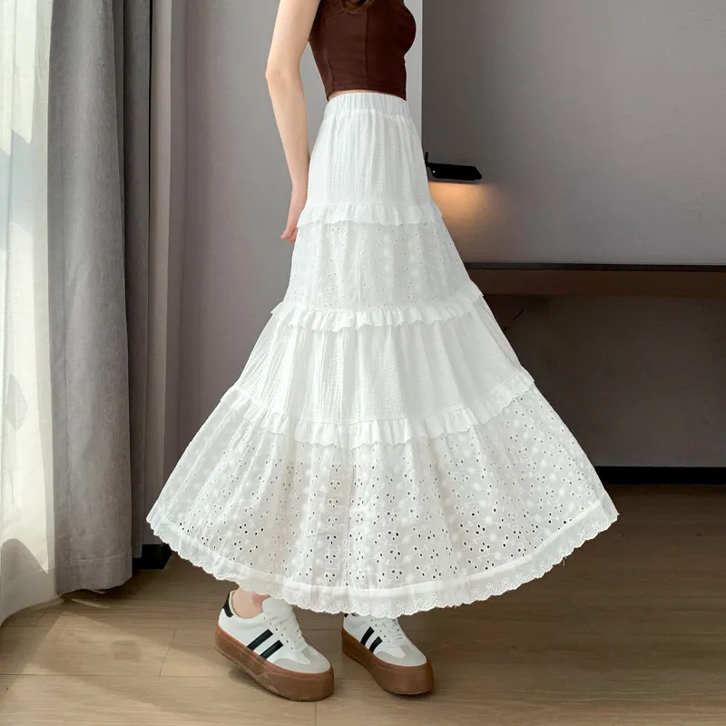 SITOL Casual Long Skirts Women's White-4