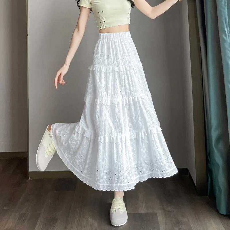 SITOL Casual Long Skirts Women's White-5