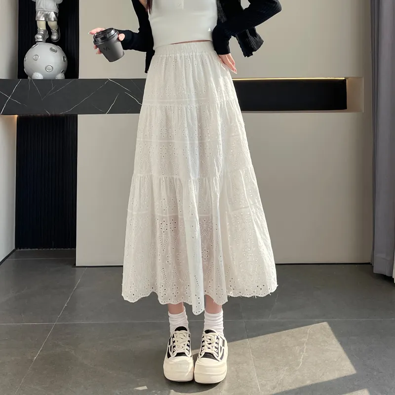SITOL Denim Long Skirts Women's White-2