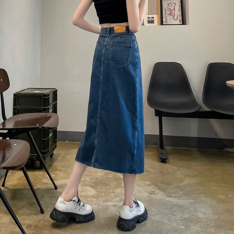 SITOL Denim Long Skirts Women's Blue-6