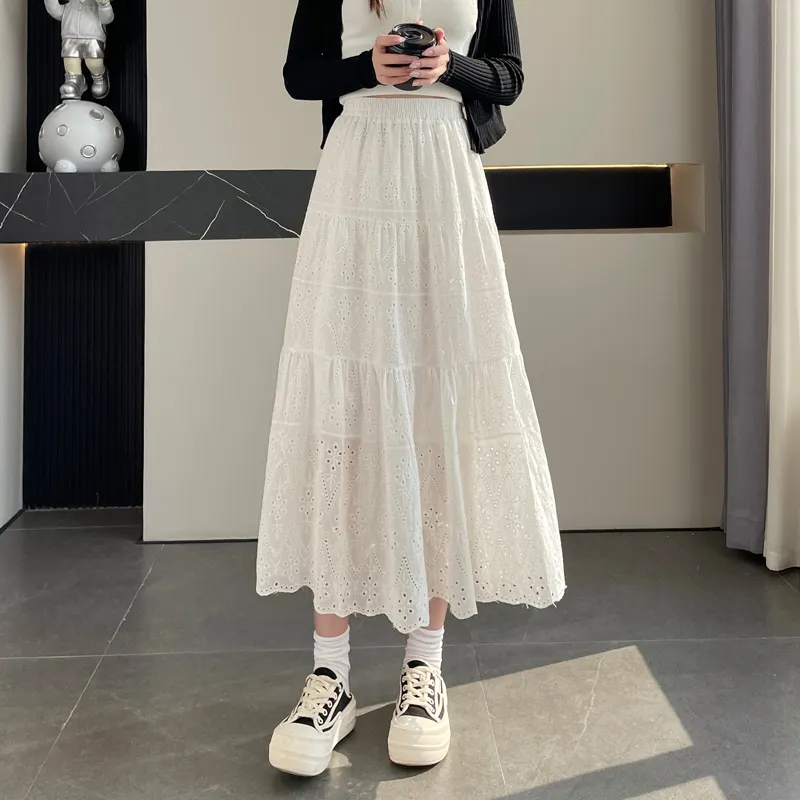 SITOL Denim Long Skirts Women's White-3