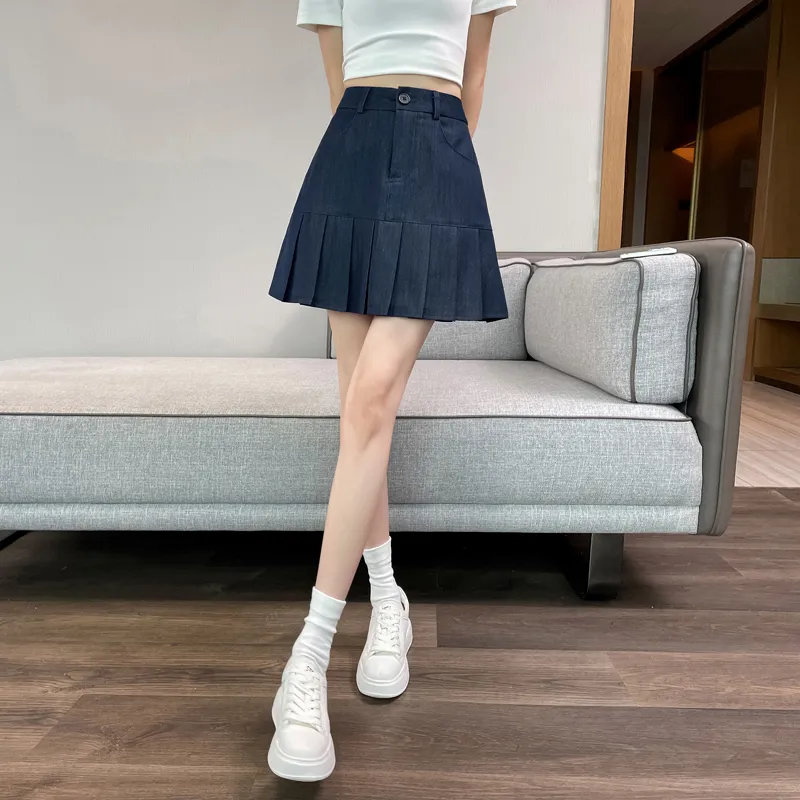 SITOL Denim Short Skirts Women's Dark Blue-5