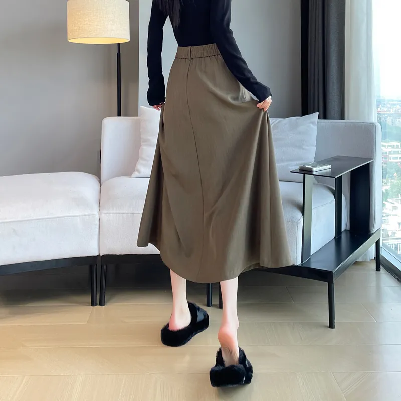 SITOL Casual Long Skirts Women's Coffee-6