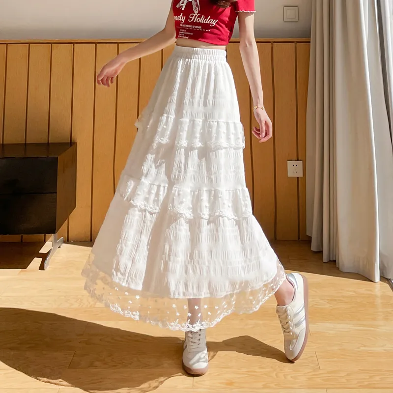 SITOL Casual Long Skirts Women's White-3
