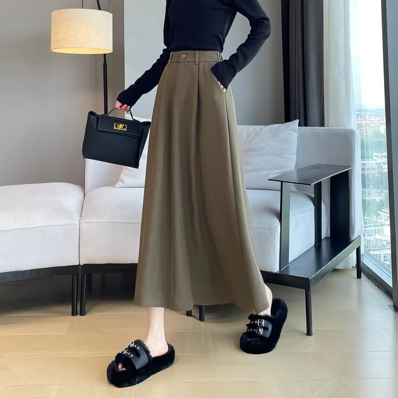 SITOL Casual Long Skirts Women's Coffee-3