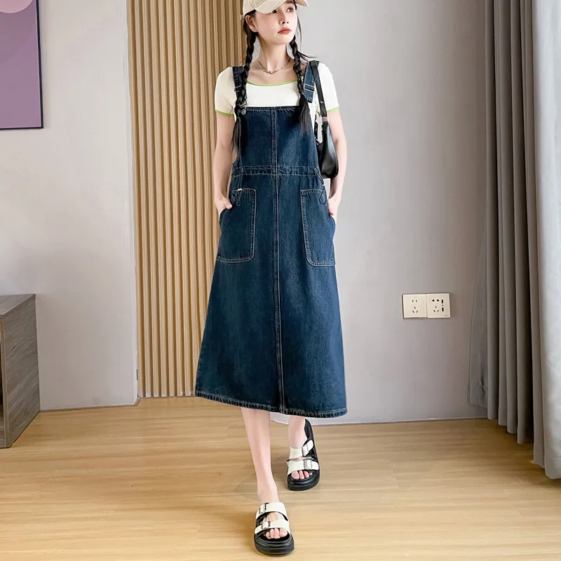 SITOL Denim Long Skirts Women's Blue-3