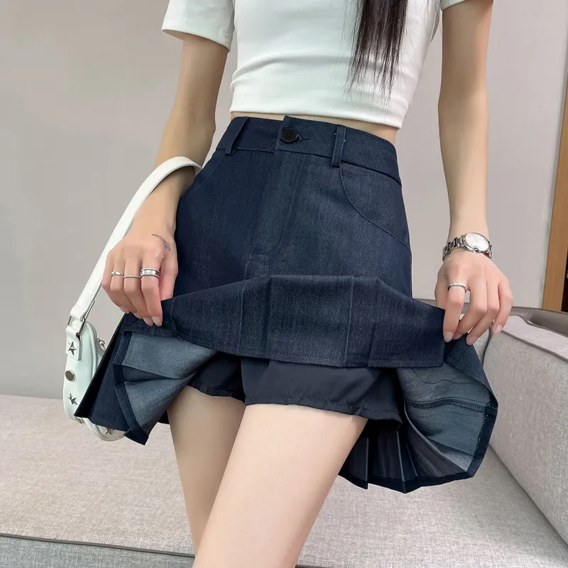 SITOL Denim Short Skirts Women's Dark Blue-6