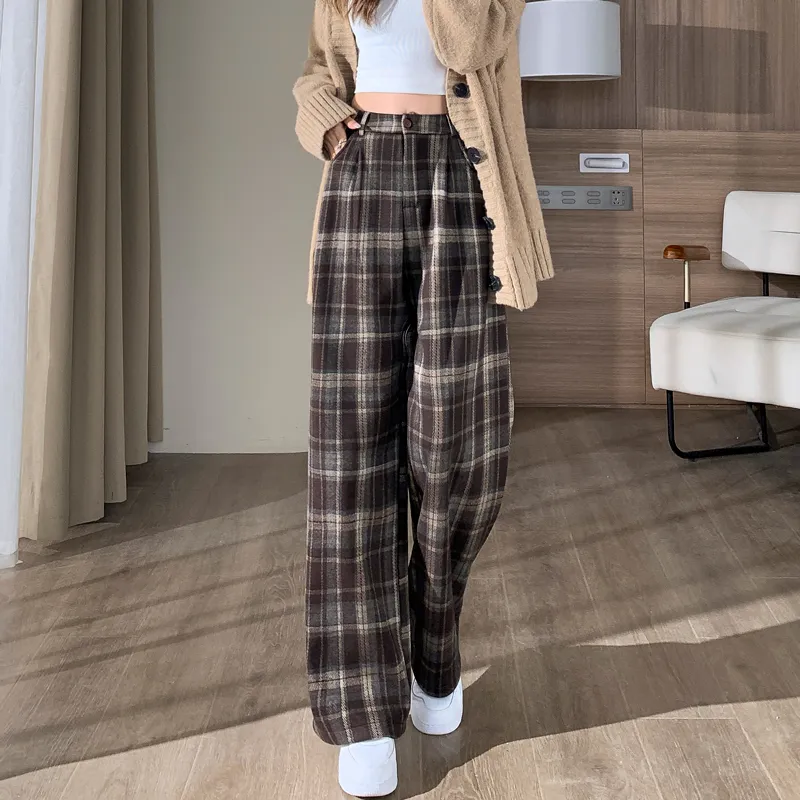 SITOL Casual Pants Women's Khaki Plaid-3