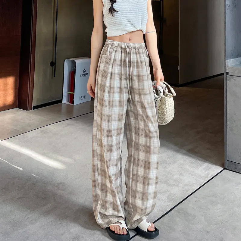 SITOL Casual Pants Women's Coffee Plaid-11