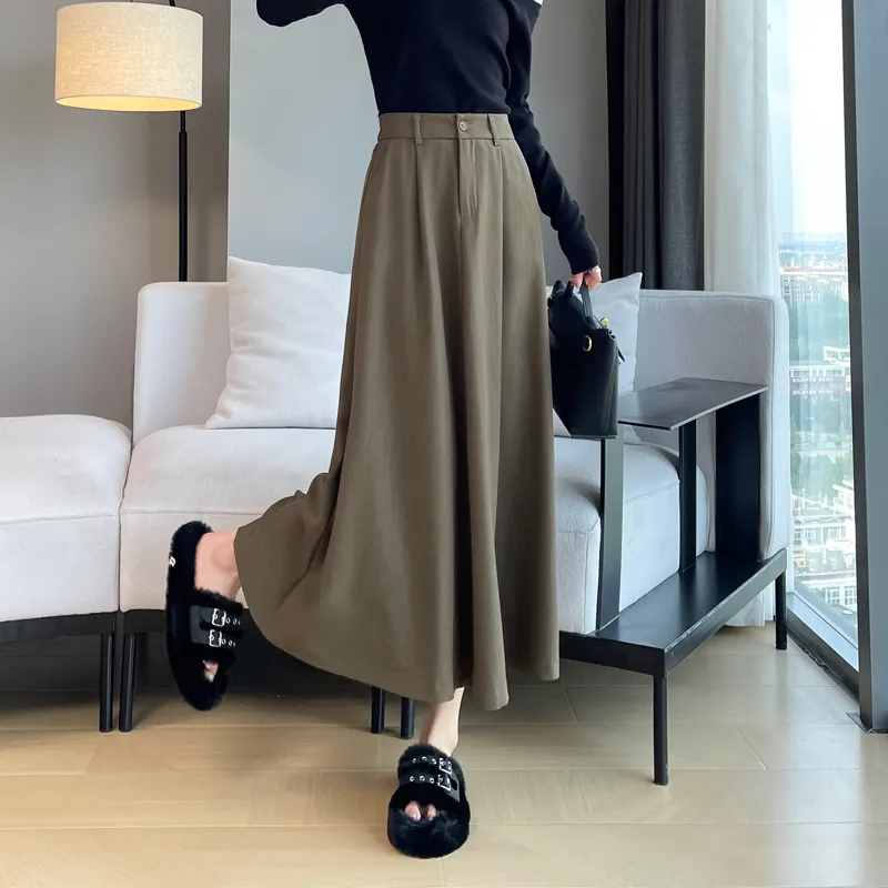 SITOL Casual Long Skirts Women's Coffee-5