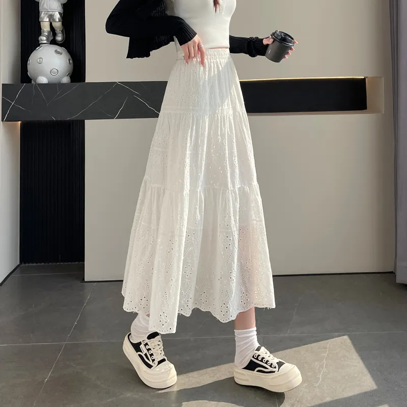 SITOL Denim Long Skirts Women's White-4