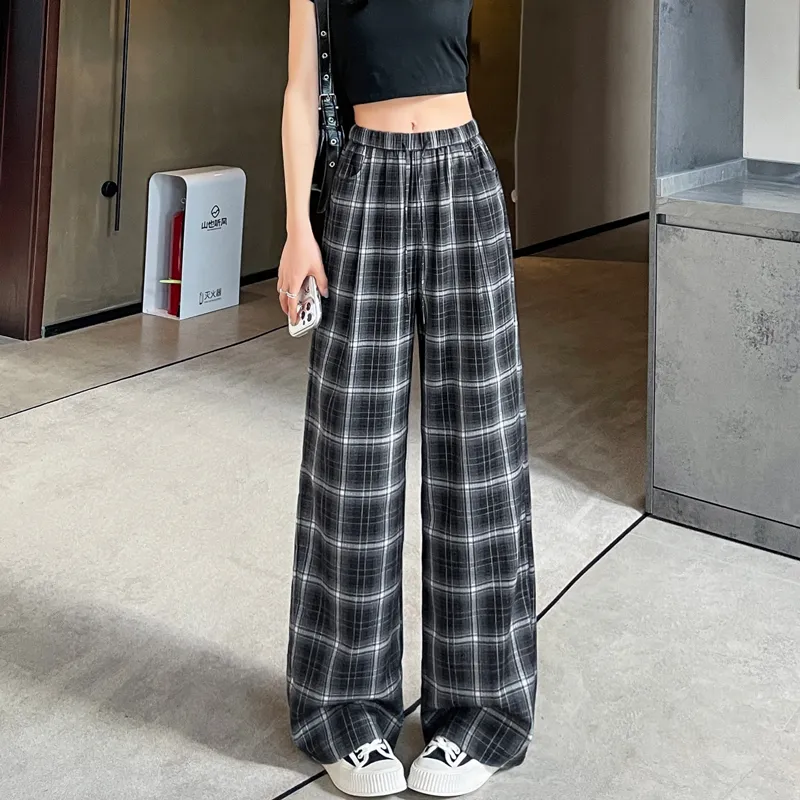 SITOL Casual Pants Women's Coffee Plaid-16
