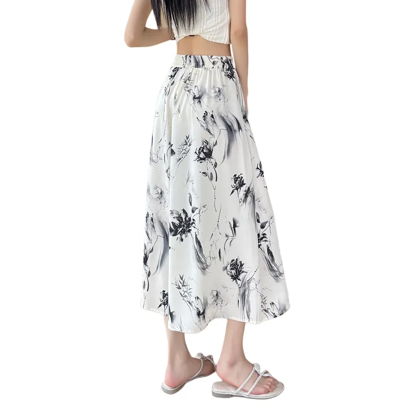 SITOL Casual Short Skirts Women's Black With White Floral-1