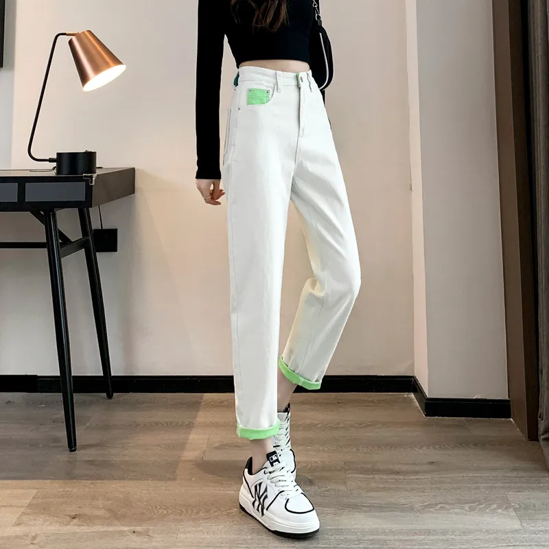SITOL Jeans Women's White Green-4