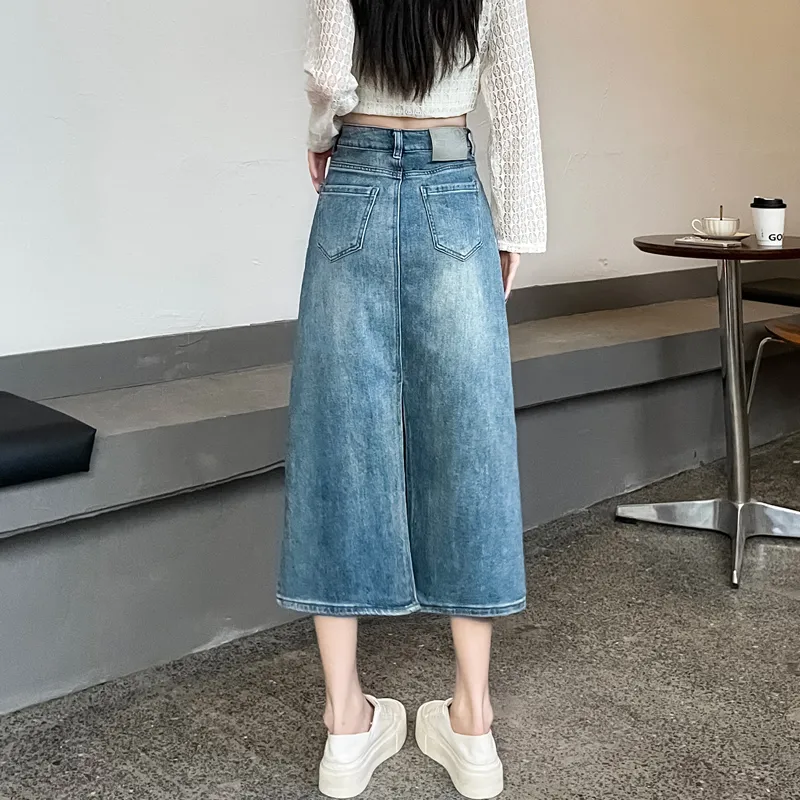SITOL Denim Long Skirts Women's Blue-6