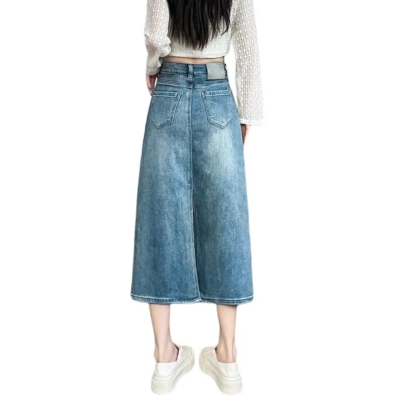 SITOL Denim Long Skirts Women's Blue-1