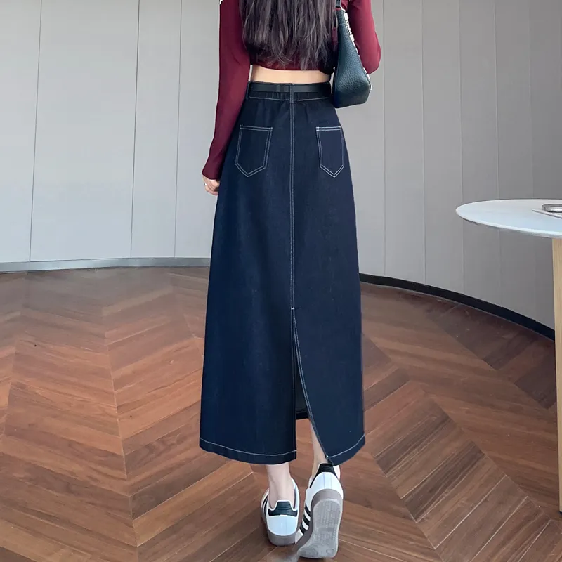 SITOL Denim Long Skirts Women's Blue-6