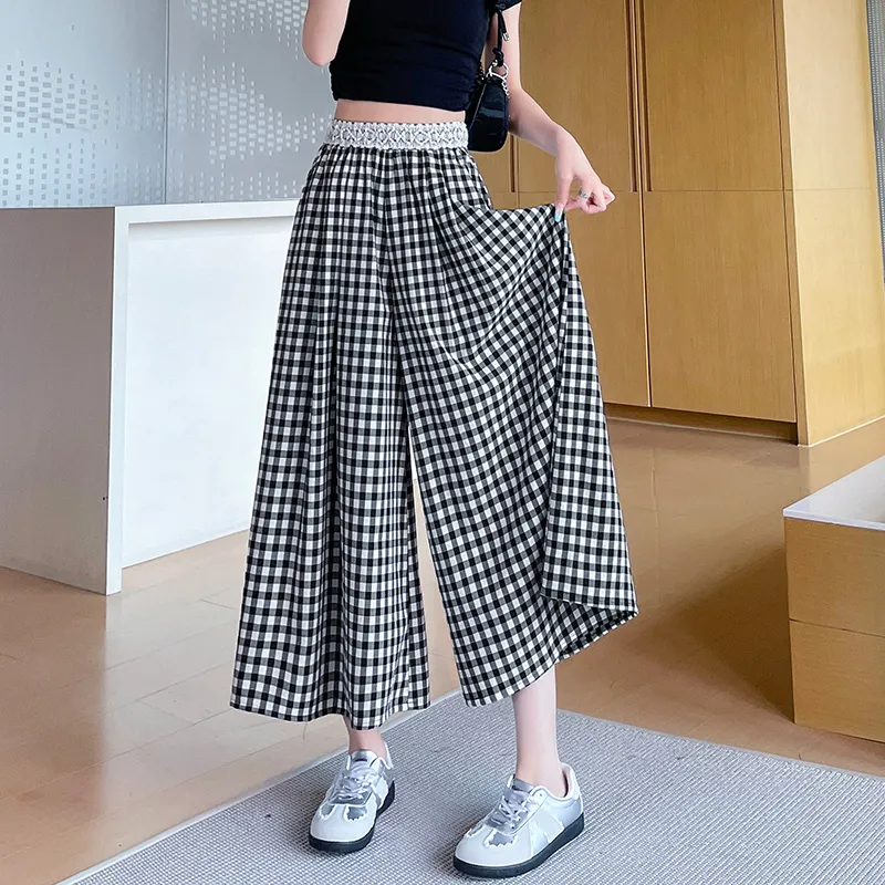 SITOL Casual Long Skirts Women's Black White Plaid-5