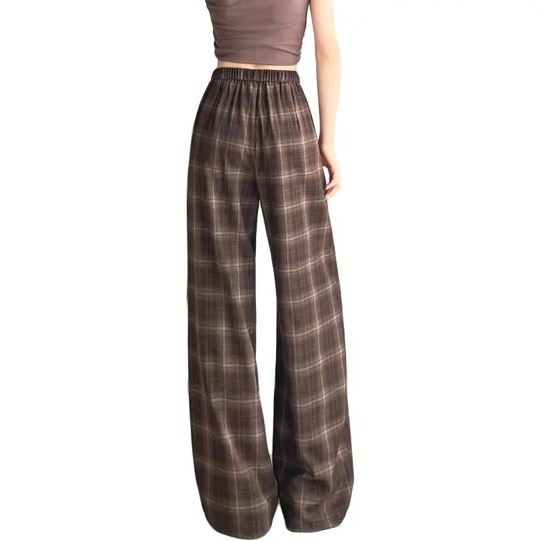 SITOL Casual Pants Women's Coffee Plaid-1