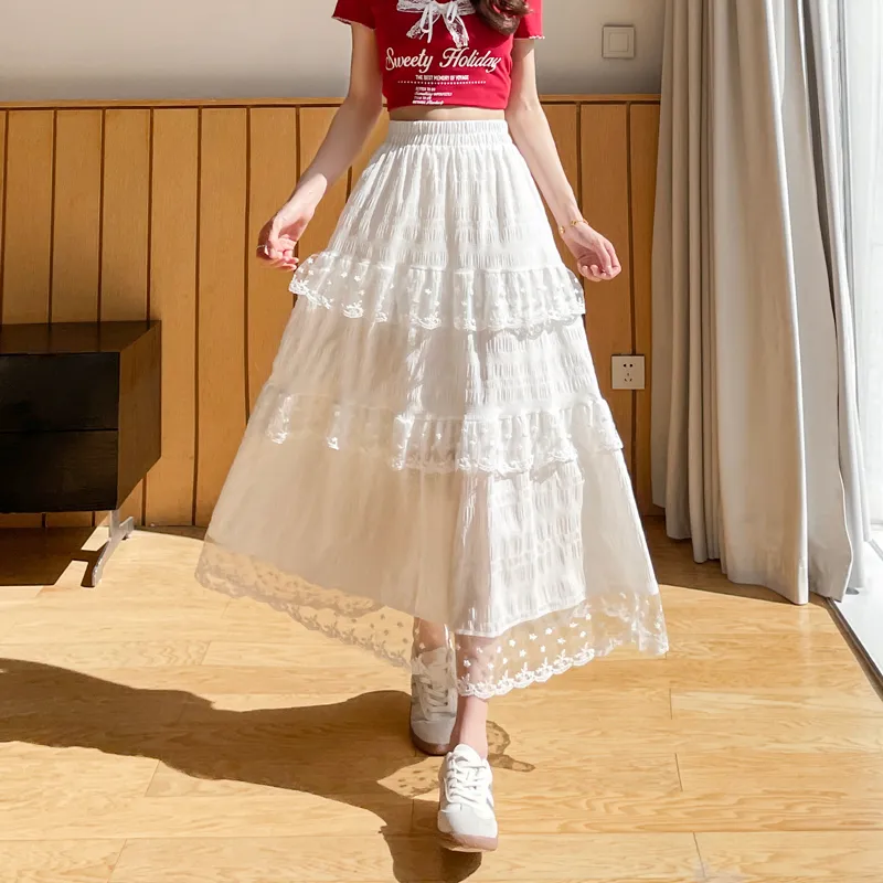 SITOL Casual Long Skirts Women's White-5