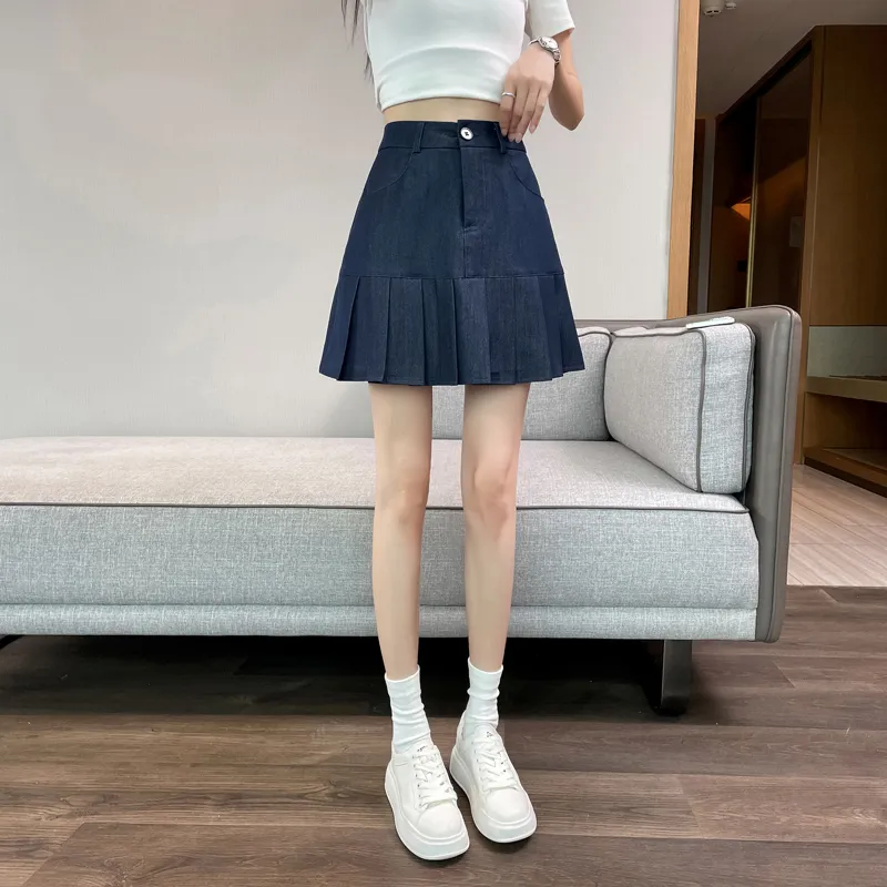 SITOL Denim Short Skirts Women's Dark Blue-3