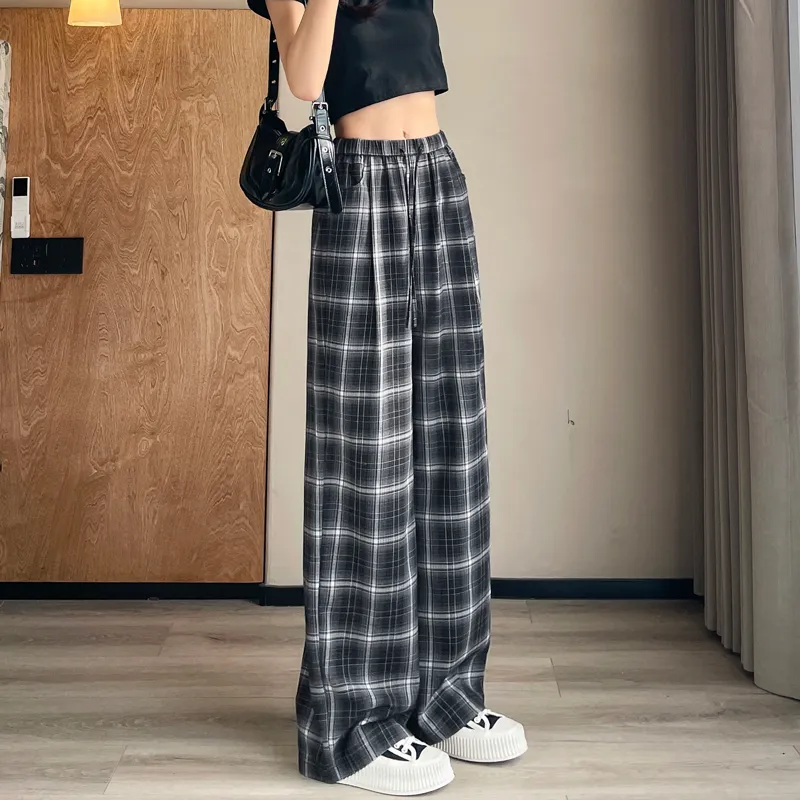 SITOL Casual Pants Women's Coffee Plaid-17