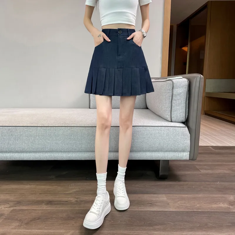 SITOL Denim Short Skirts Women's Dark Blue-4