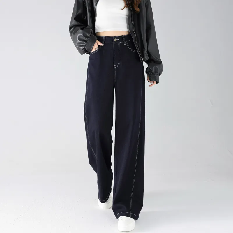 SITOL Jeans Women's Dark Blue Thin Fleece-4